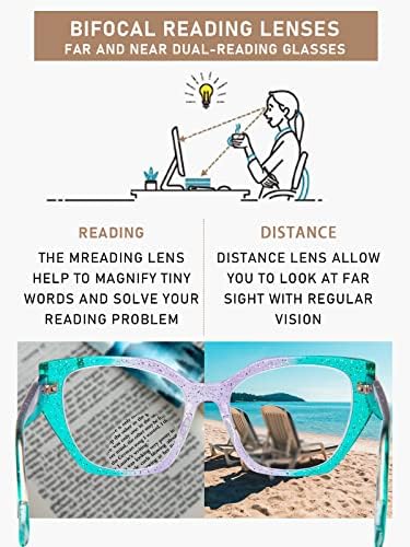 Jo Cat Eye Бифокални Очила за четене за Жени В Негабаритной Рамки С Цветни Прозрачни Лещи За Четене С Блокиране на синя светлина 6688