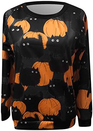 Дамски hoody с дълги ръкави и принтом Хелоуин, скъпа блуза с тиква и черна котка, всекидневни свободен пуловер с кръгло деколте