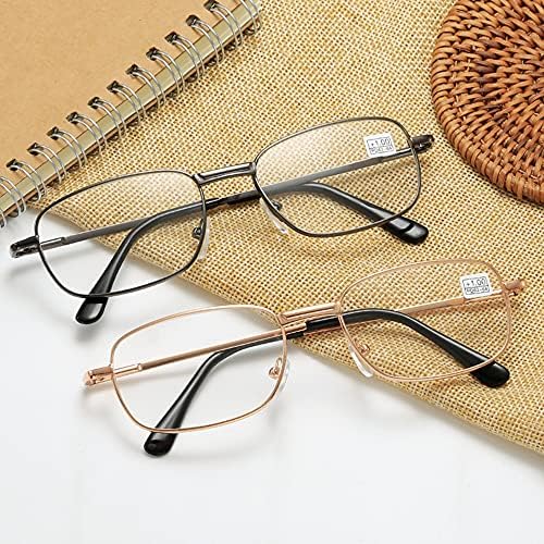 Очила за четене JoXiGo за Мъже И Жени В Метална Правоъгълна Рамка с Удобен Пружинным тръба на шарнирна връзка + Лента За Очила