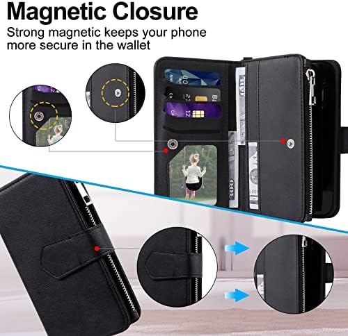 Калъф JZASES за iPhone X/ iPhone Xs, Магнитен свалящ-джобен формат 2 в 1, Калъф за телефон от изкуствена кожа с държач за карти за iPhone