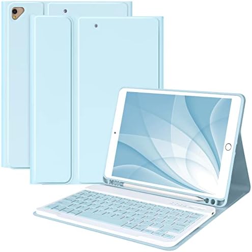 Калъф-клавиатура за iPad 10,2 9-то, 8-то, 7-мо поколение, с подвижни Bluetooth клавиатура и държач за моливи за iPad 10.2 инча / iPad Air