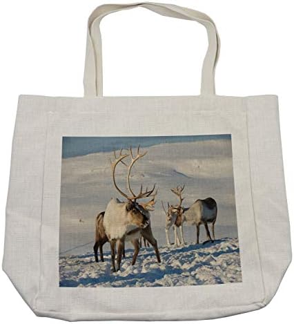 Зимна Пазарска чанта Ambesonne, Природна среда, Северен Елен, Норвегия, Рога Карибу, Дългогодишна Множество чанта за продукти, Плажа и на