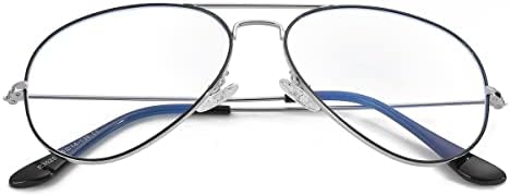 Класически очила-Авиатори Син цвят за Жени и Мъже в Метална Рамка с Прозрачни лещи (Сребристо черно)