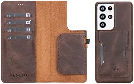 Кожен калъф-портфейл Venito Florence за телефон, съвместим с Samsung Galaxy S21 Ultra - Сверхзащищенный с RFID заключване - Подвижни в чантата