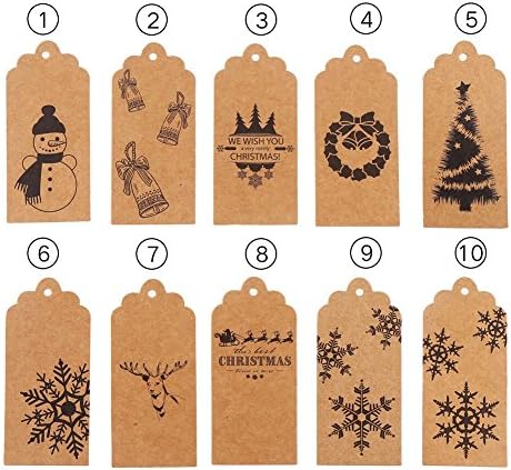 Опаковка DECORA от 120 Кафяви коледни бирок Коледни Кафяви етикети и 195 Метра канап - 10 различни дизайни
