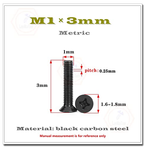 100шт M1 × 3 мм Черна Въглеродна Стомана с Кръстни Тайния глава (Гарнитура на главата), Винтове, Болтове GB819