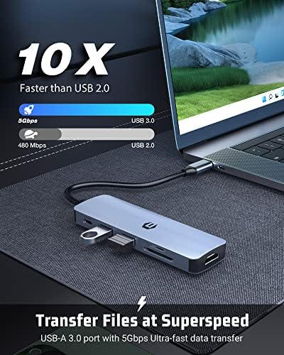 Хъб USB C, USB Адаптер C HOPDAY 6 в 1 за MacBook Air/Pro, Зарядно устройство с два дисплея 4K, HDMI (A USB 3.0, 100 W PD, слот