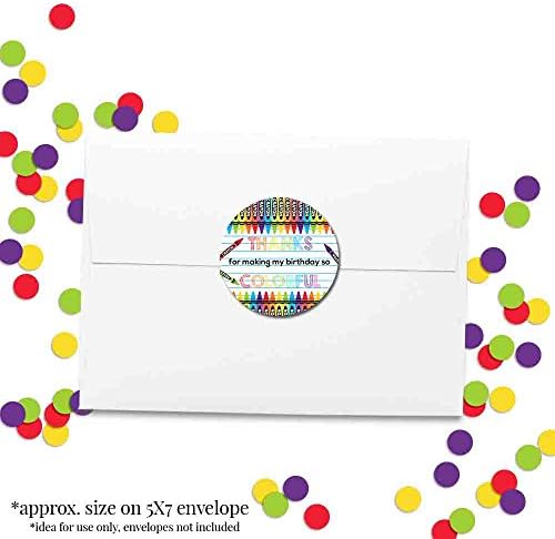 Етикети с надпис Crayon Thank You Birthday Party, 40 2-инчов кръгли стикери за партита от AmandaCreation, напълно подходящи за подаръци за