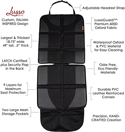 Комплект защитни покривала за автомобилни седалки Lusso Gear 2 (черен) + Детско Огледало на задната седалка за кола (Черно),
