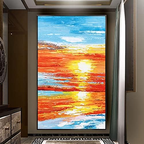 Модерна Живопис с маслени бои Abstract Sunrise Ръчна изработка - Морски Пейзаж, Картина с по-Дебел Нож, Голям Размер, Монтиране на