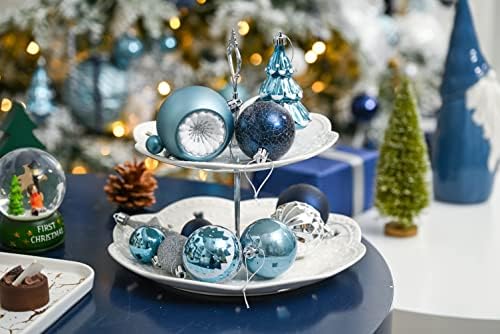 Комплект коледна украса Severin Madelyn Сребристо-синьо (3 предмет), 100-каратные украса за Коледните топки + 48-инчов Пола за