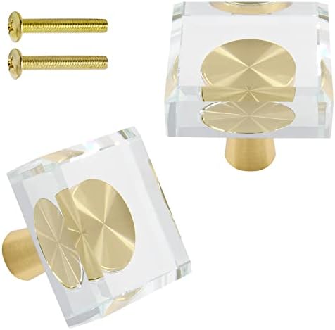 Uenhoy 6 Опаковки Стъклени Кристални Дръжки за шкафове, Квадратна Дръжка за чекмеджета, Златни Кристални Дръжки за Шкафове и