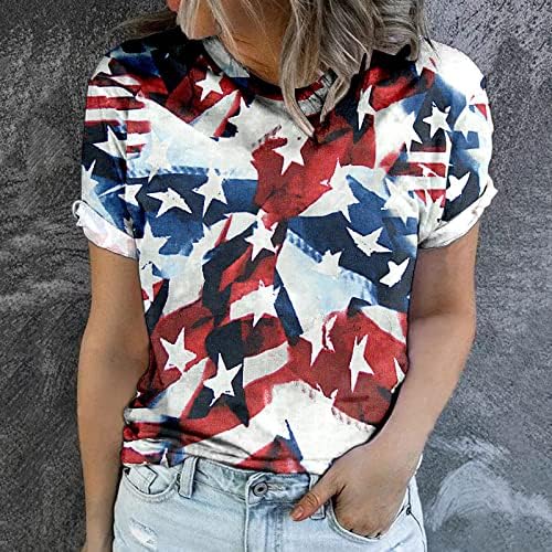 Ризи 4 юли, Женска Тениска С Американския Флаг, Ежедневни Летни Блузи, тениски с къс ръкав в Звездната Ивица, Удобни широки Ризи, Топ