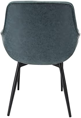 LeisureMod Markley Съвременно кожен стол за трапезария, кухненски столове с метални крака, комплект от 4 парчета, павлиньего цвят