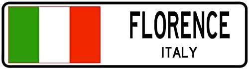 Флоренция Италия Уличен Знак Италиански Флаг Град Мръсотия Път Стенен Подарък Уличен Знак Ретро Метален Твърд Знак 4x16 Инча