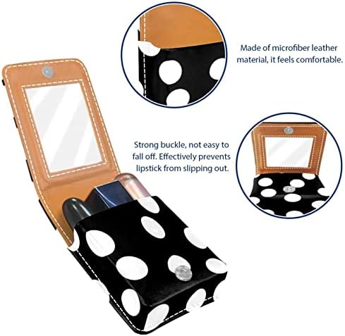 Модерен Бял Черен на Точки Чанта за Червило с Огледало За Жени Косметичка Подарък Подружке на Булката