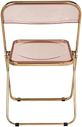 Модерен сгъваем стол Lawrence за почивка от прозрачен акрил с златна метална рамка (розово-розов)