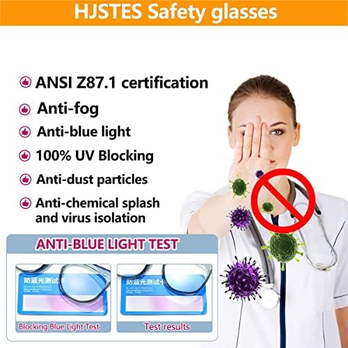 HJSTES Защитни Очила за Жени, Фарове за Защитни Очила медицински Сестри, Прозрачни Рамки, Сини Леки Предпазни Очила