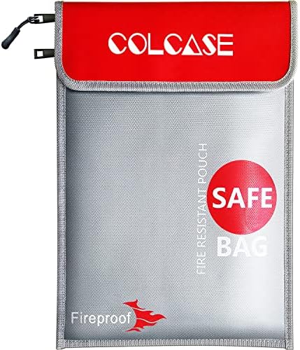 Пожаробезопасная чанта за документи COLCASE Обновена с 2 джобове (2000 ℉) 15 x 11 см, със силиконово покритие, Огнеупорна и водоустойчива