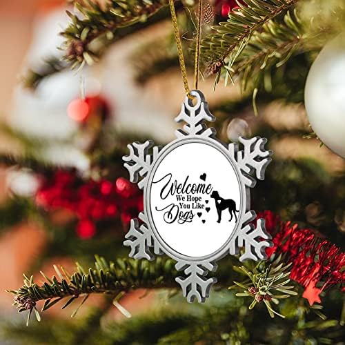 Добре дошли, Надяваме се да ви Хареса Булдог е Куче Коледна Снежинка с Метални Орнаменти Куче Домашен Керамичен Коледен Подарък За