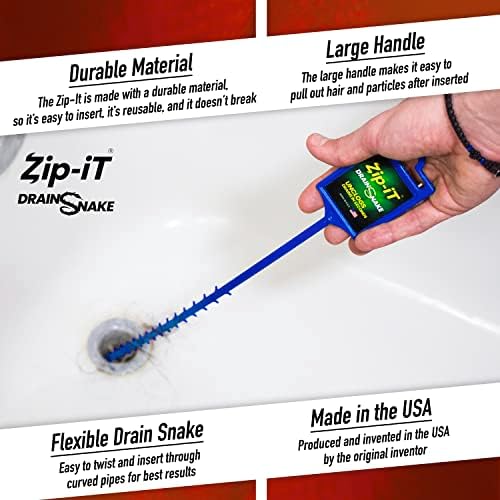 Средство за премахване на запушване на косата Zip-It 25-инчов дренажен змия пречистване (3 опаковки) – Red White & Blue Edition – Прочищает