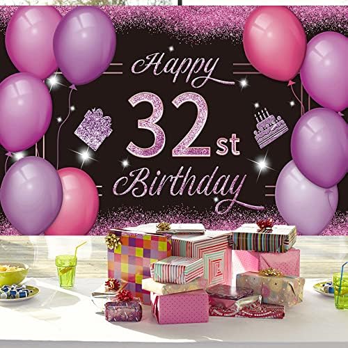 Честит 32-ри Рожден Ден на Фона на Банер Розово Лилаво 32-ри Знак Плакат 32 Аксесоари за парти по случай рожден Ден, за Годишнина